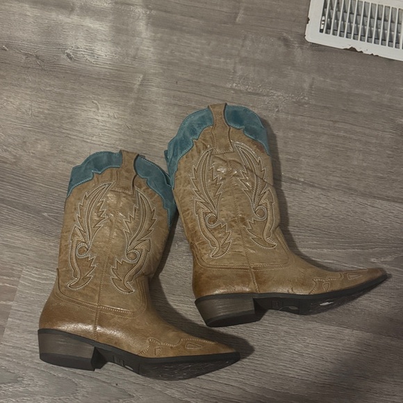 Coconuts by Matisse Tan and Teal Heeled Boots - Picture 4 of 7